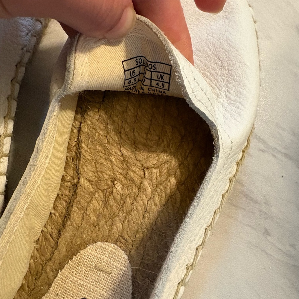 Soludos White Leather Espadrille Slip-On Flats - Picture 4 of 8